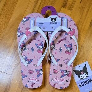 Primarks Sanrio Kuromi Womens Pink and White Flip Flops